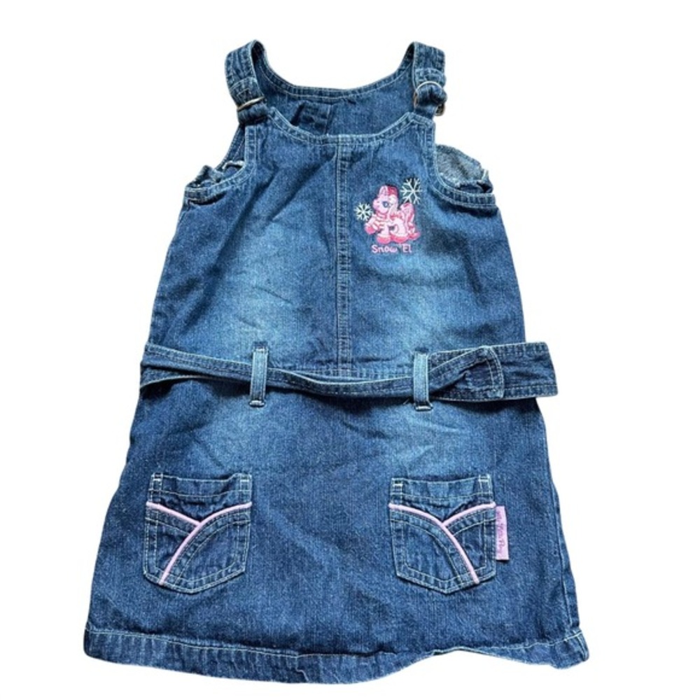 Vintage My Little Pony Girls Denim Jumper Dress Size 5 Snow'El Embroidered